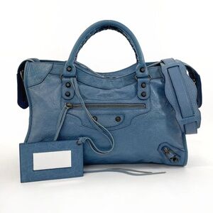 AUTHENTIC Balenciaga The City Handbag 115748・4245 Blue Leather